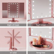 Embellir Tri-fold Makeup Mirror 1X2X3X Magnifying with LED Light Travel Portable Pink MM-E-TRI-3424LED-RGD
