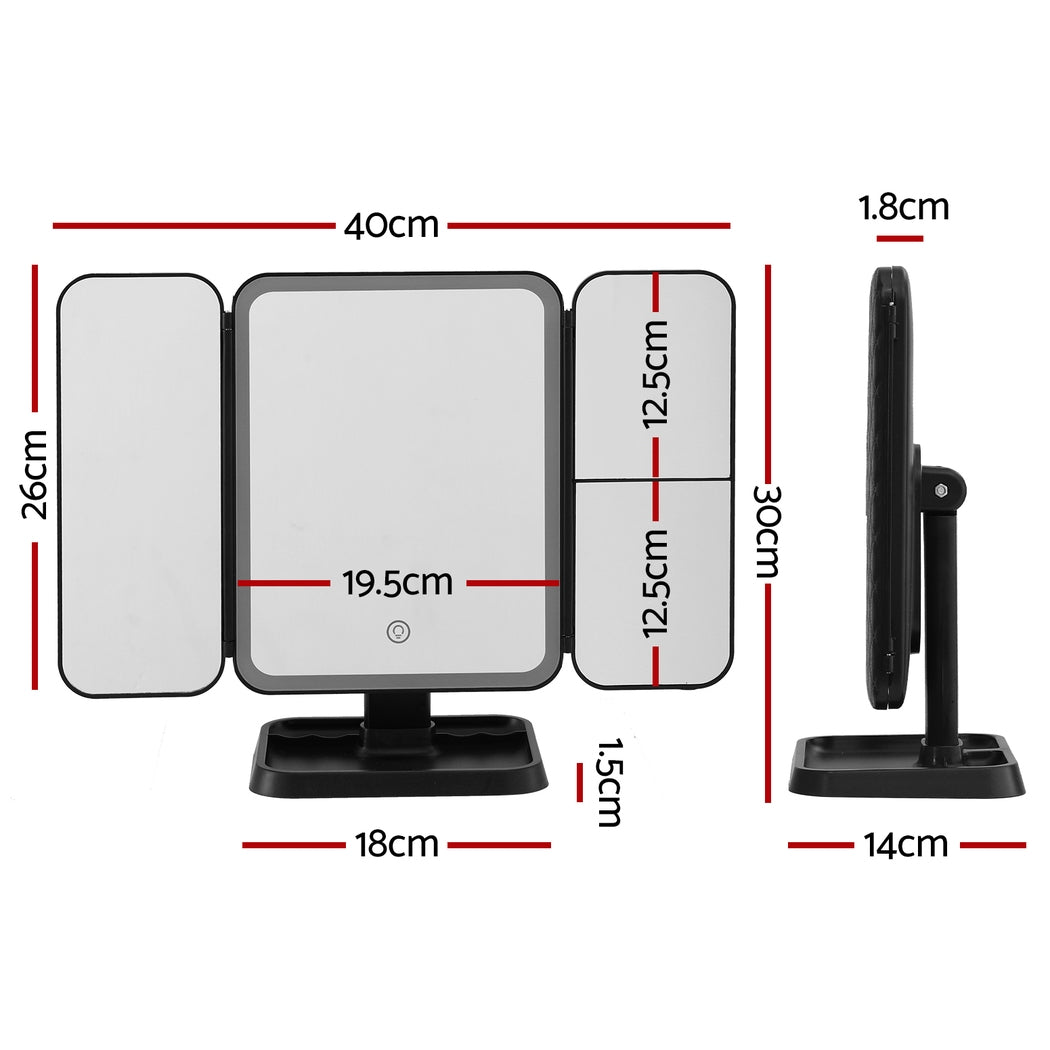Embellir LED Makeup Mirror Tri-fold Lighted Vanity Mirrors 1X2X3X Magnifications MM-E-TRI-4030LED-BK