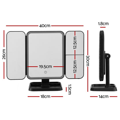 Embellir LED Makeup Mirror Tri-fold Lighted Vanity Mirrors 1X2X3X Magnifications MM-E-TRI-4030LED-BK