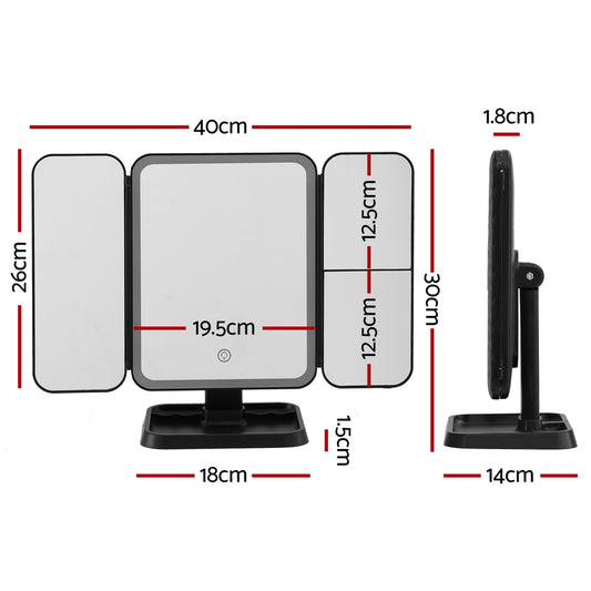 Embellir LED Makeup Mirror Tri-fold Lighted Vanity Mirrors 1X2X3X Magnifications MM-E-TRI-4030LED-BK