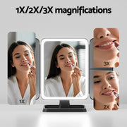 Embellir LED Makeup Mirror Tri-fold Lighted Vanity Mirrors 1X2X3X Magnifications MM-E-TRI-4030LED-BK