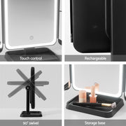 Embellir LED Makeup Mirror Tri-fold Lighted Vanity Mirrors 1X2X3X Magnifications MM-E-TRI-4030LED-BK
