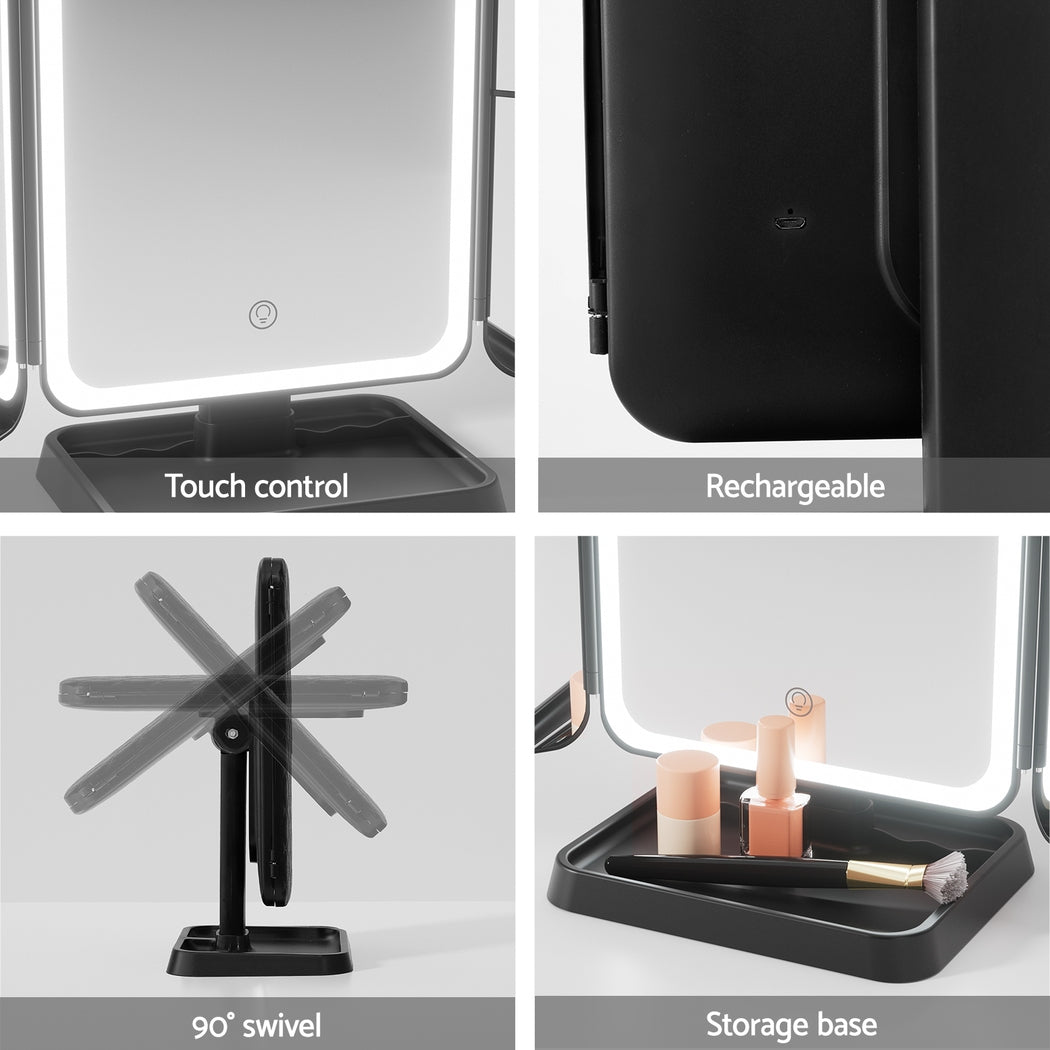 Embellir LED Makeup Mirror Tri-fold Lighted Vanity Mirrors 1X2X3X Magnifications MM-E-TRI-4030LED-BK