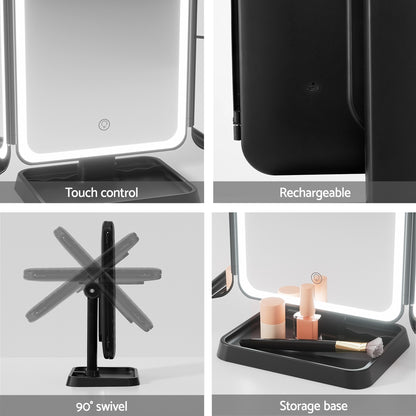 Embellir LED Makeup Mirror Tri-fold Lighted Vanity Mirrors 1X2X3X Magnifications MM-E-TRI-4030LED-BK
