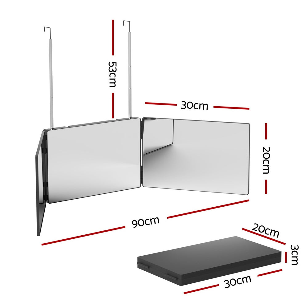 Embellir Trifold Mirror Makeup Portable with Height Adjustable 3 Way Telescoping Hook Hair Cutting Styling MM-E-TRI-9020-BK