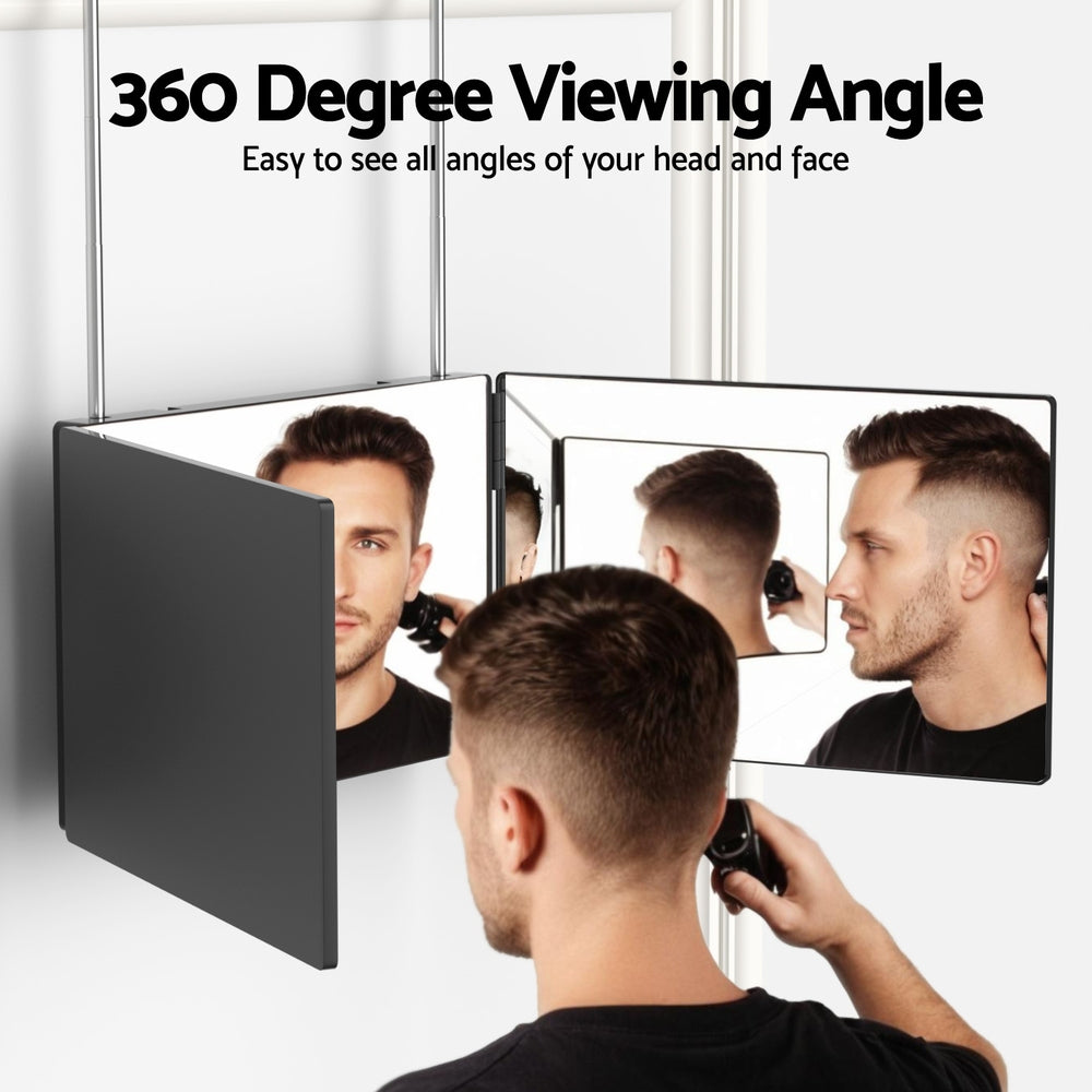 Embellir Trifold Mirror Makeup Portable with Height Adjustable 3 Way Telescoping Hook Hair Cutting Styling MM-E-TRI-9020-BK