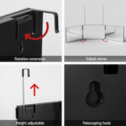 Embellir Trifold Mirror Makeup Portable with Height Adjustable 3 Way Telescoping Hook Hair Cutting Styling MM-E-TRI-9020-BK