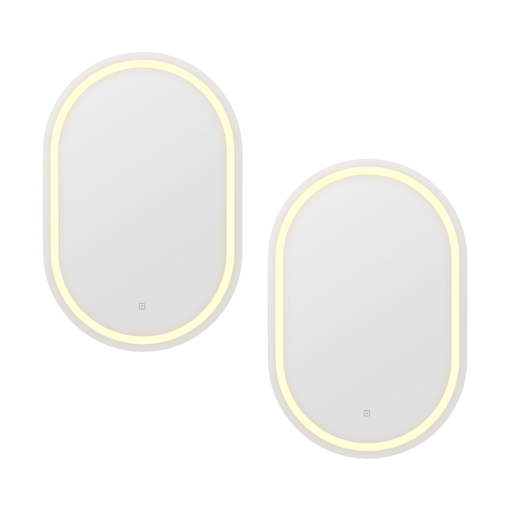 Embellir 2 LED Wall Mirror With Light 50X75CM Bathroom Decor Oval Mirrors Vanity MM-E-WALL-OVAL-LED-5075-X2