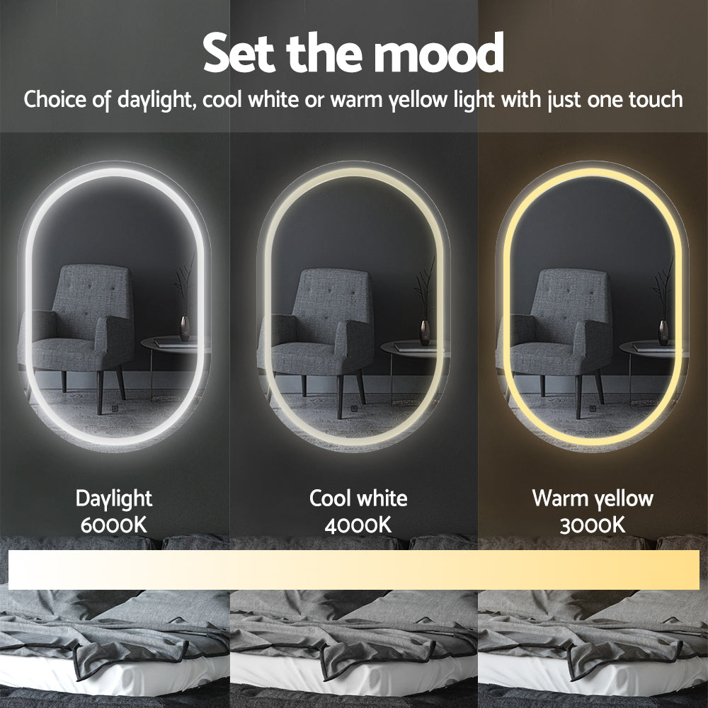 Embellir 2 LED Wall Mirror With Light 50X75CM Bathroom Decor Oval Mirrors Vanity MM-E-WALL-OVAL-LED-5075-X2