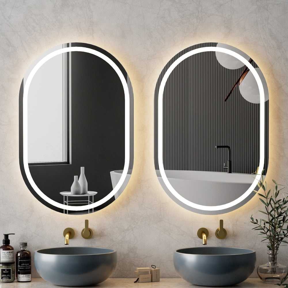 Embellir 2 LED Wall Mirror With Light 50X75CM Bathroom Decor Oval Mirrors Vanity MM-E-WALL-OVAL-LED-5075-X2