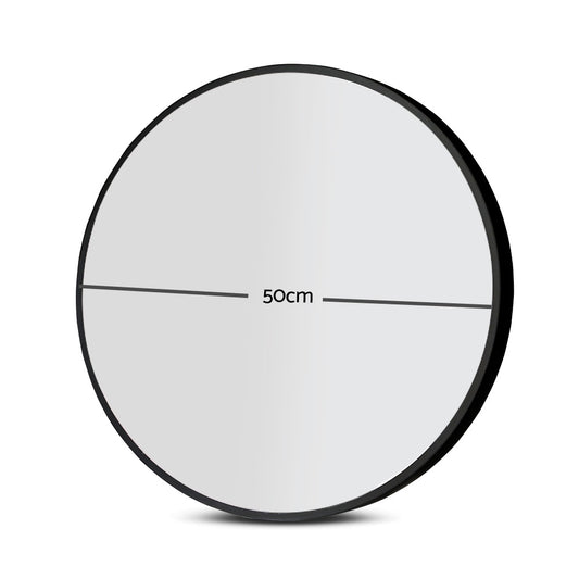 Embellir 2 Wall Mirror Makeup 50cm Home Decor Framed Mirrors Bathroom Round Black MM-E-WALL-ROU-BK-50-X2