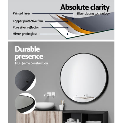 Embellir 2 Wall Mirror Makeup 50cm Home Decor Framed Mirrors Bathroom Round Black MM-E-WALL-ROU-BK-50-X2