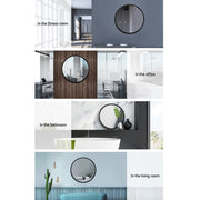 Embellir 2 Wall Mirror Makeup 50cm Home Decor Framed Mirrors Bathroom Round Black MM-E-WALL-ROU-BK-50-X2