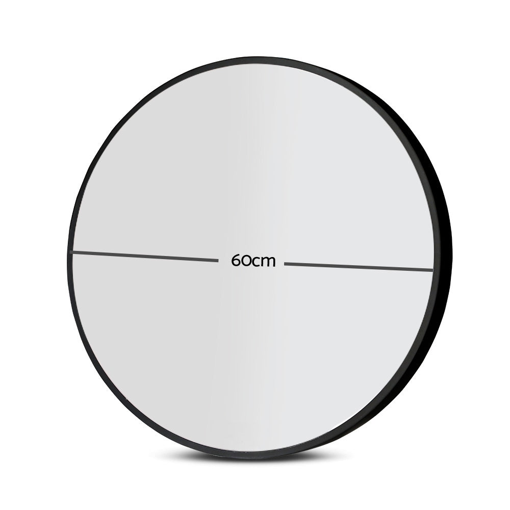 Embellir 2 Wall Mirror Makeup 60cm Home Decor Framed Mirrors Bathroom Round Black MM-E-WALL-ROU-BK-60-X2