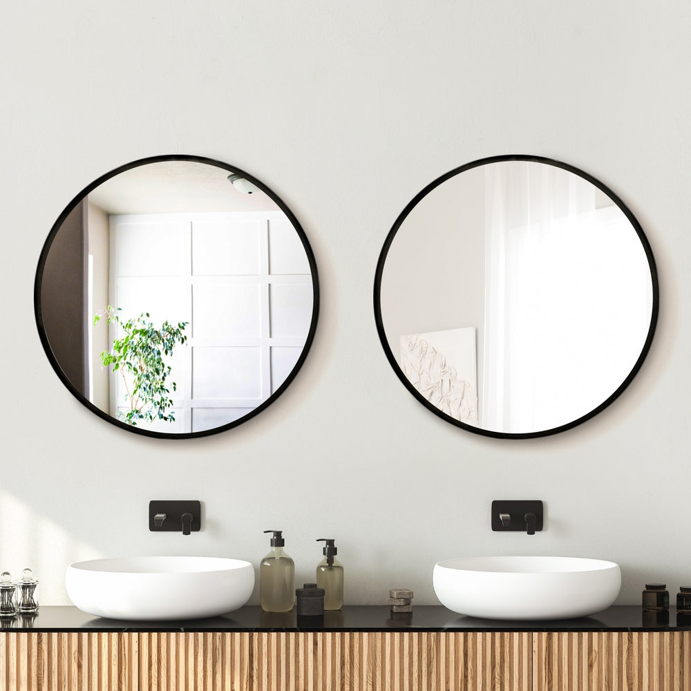 Embellir 2 Wall Mirror Makeup 60cm Home Decor Framed Mirrors Bathroom Round Black MM-E-WALL-ROU-BK-60-X2