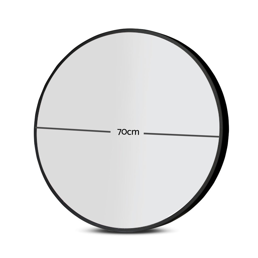 Embellir 2 Wall Mirror Makeup 70cm Home Decor Framed Mirrors Bathroom Round Black MM-E-WALL-ROU-BK-70-X2