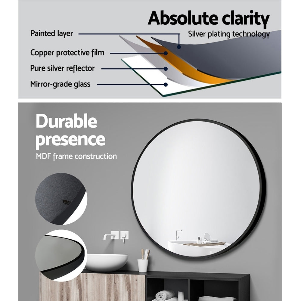 Embellir 2 Wall Mirror Makeup 70cm Home Decor Framed Mirrors Bathroom Round Black MM-E-WALL-ROU-BK-70-X2