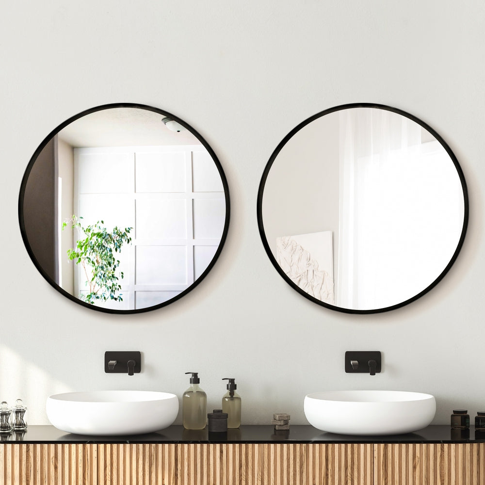 Embellir 2 Wall Mirror Makeup 70cm Home Decor Framed Mirrors Bathroom Round Black MM-E-WALL-ROU-BK-70-X2