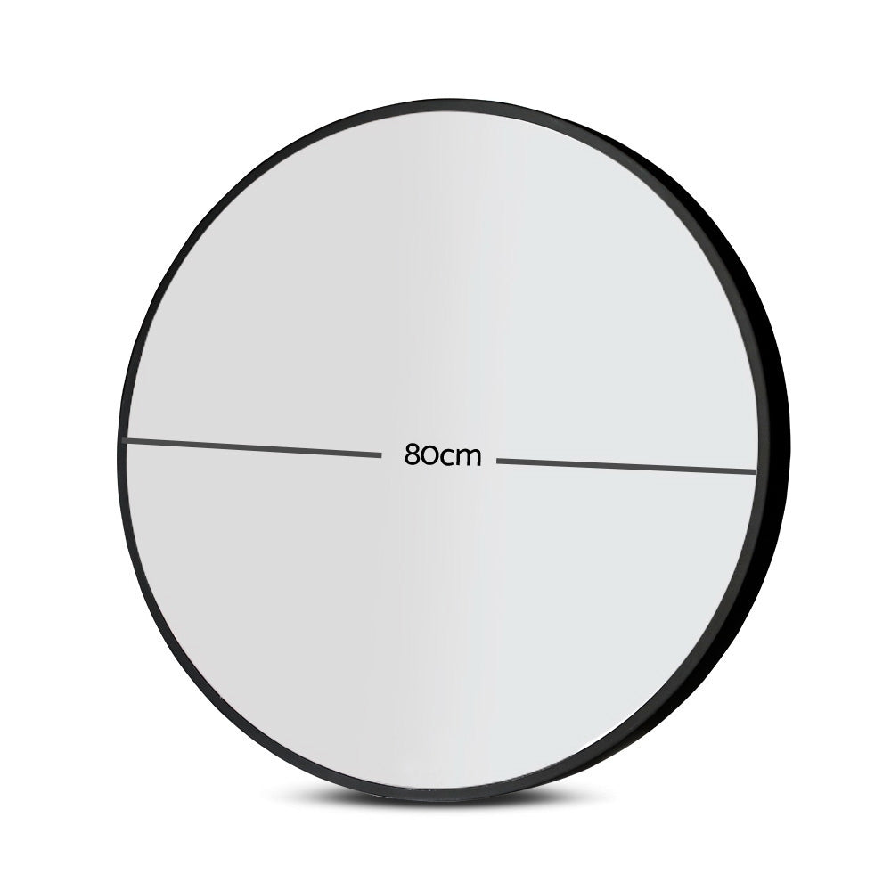 Embellir 2 Wall Mirror Makeup 80cm Home Decor Framed Mirrors Bathroom Round Black MM-E-WALL-ROU-BK-80-X2