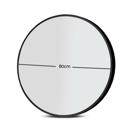 Embellir 2 Wall Mirror Makeup 80cm Home Decor Framed Mirrors Bathroom Round Black MM-E-WALL-ROU-BK-80-X2