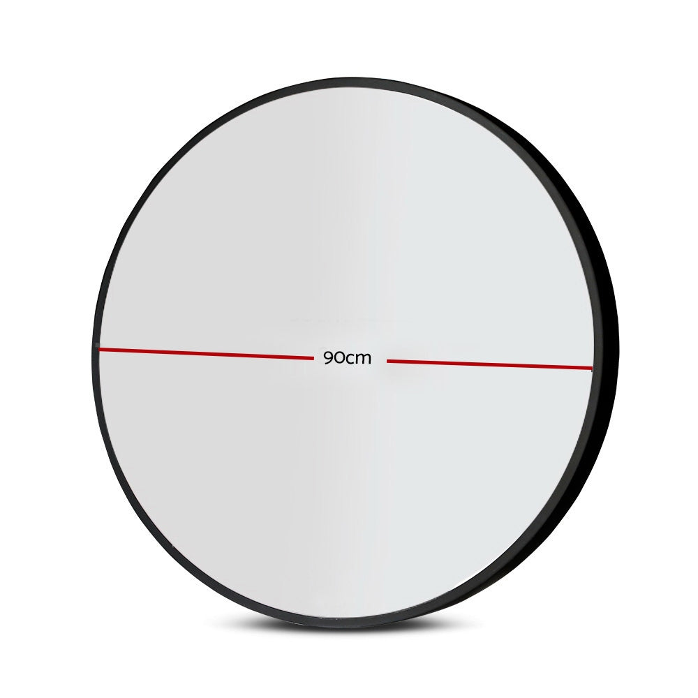 Embellir 2 Wall Mirror Makeup 90cm Home Decor Framed Mirrors Bathroom Round Black MM-E-WALL-ROU-BK-90-X2