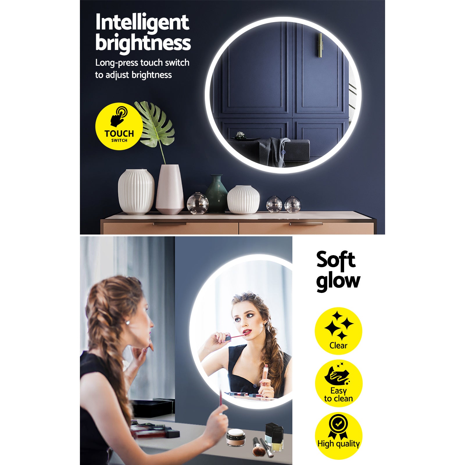 Embellir 2 Wall Mirror 80cm with Led light Makeup Home Decor Bathroom Round Vanity MM-E-WALL-ROU-LED-80-X2