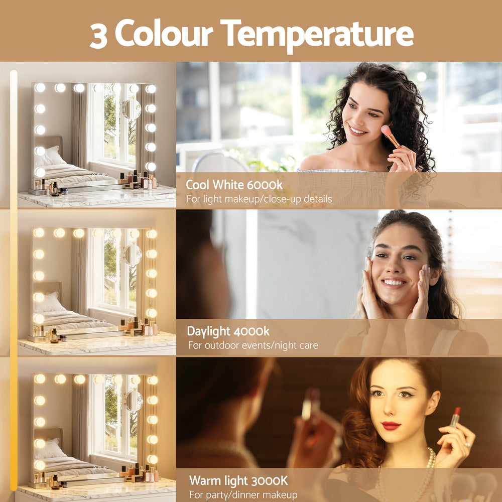 Embellir Makeup Mirror 58x46cm Hollywood Vanity with LED Light Tabletop Wall MM-FRAMELS-5846-GS