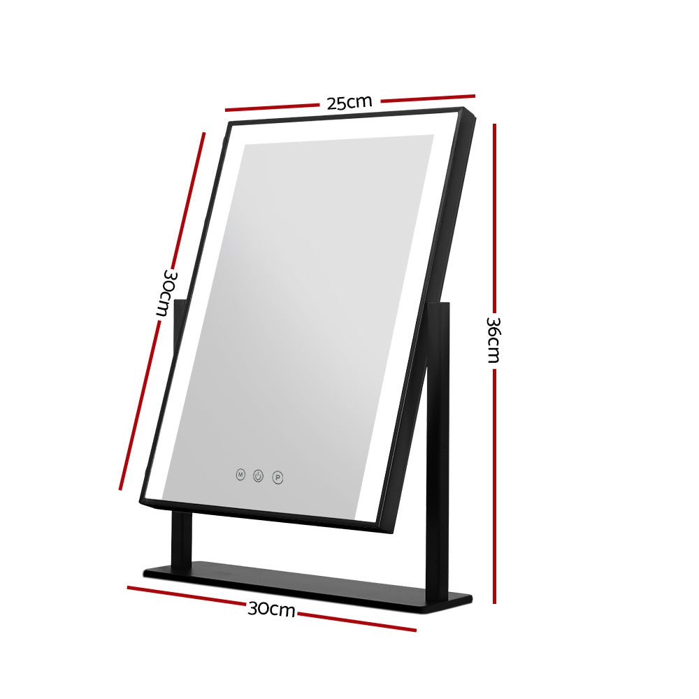 Embellir Makeup Mirror 25x30cm Hollywood Vanity with LED Light Rotation Black MM-STAND-2530LED-BK