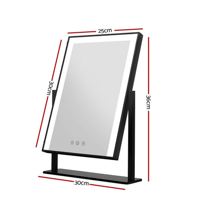 Embellir Makeup Mirror 25x30cm Hollywood Vanity with LED Light Rotation Black MM-STAND-2530LED-BK