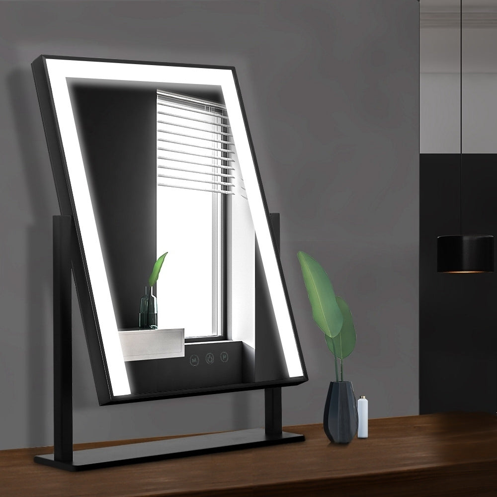 Embellir Makeup Mirror 25x30cm Hollywood Vanity with LED Light Rotation Black MM-STAND-2530LED-BK