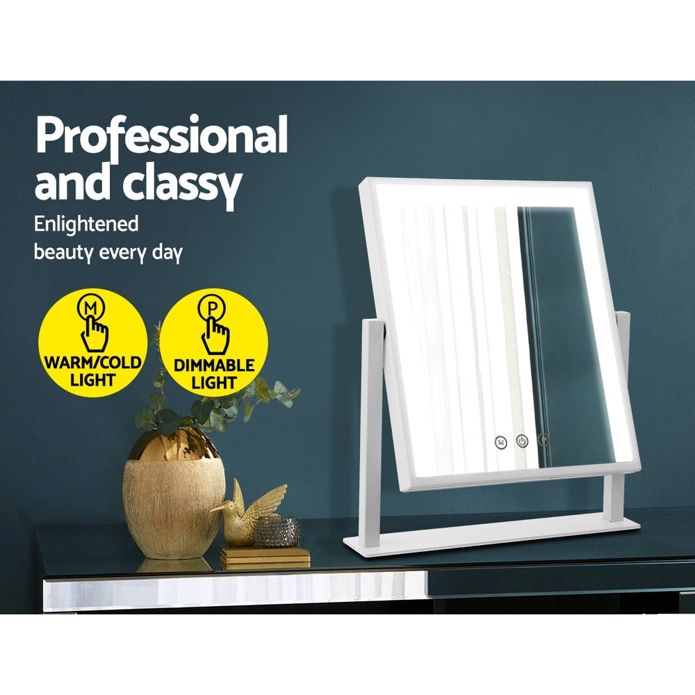 Embellir Makeup Mirror 25x30cm Hollywood Vanity with LED Light Rotation White MM-STAND-2530LED-WH