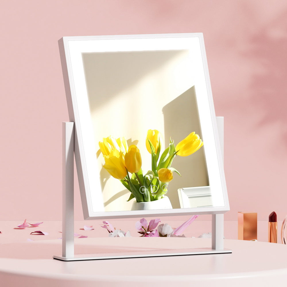 Embellir Makeup Mirror 25x30cm Hollywood Vanity with LED Light Rotation White MM-STAND-2530LED-WH