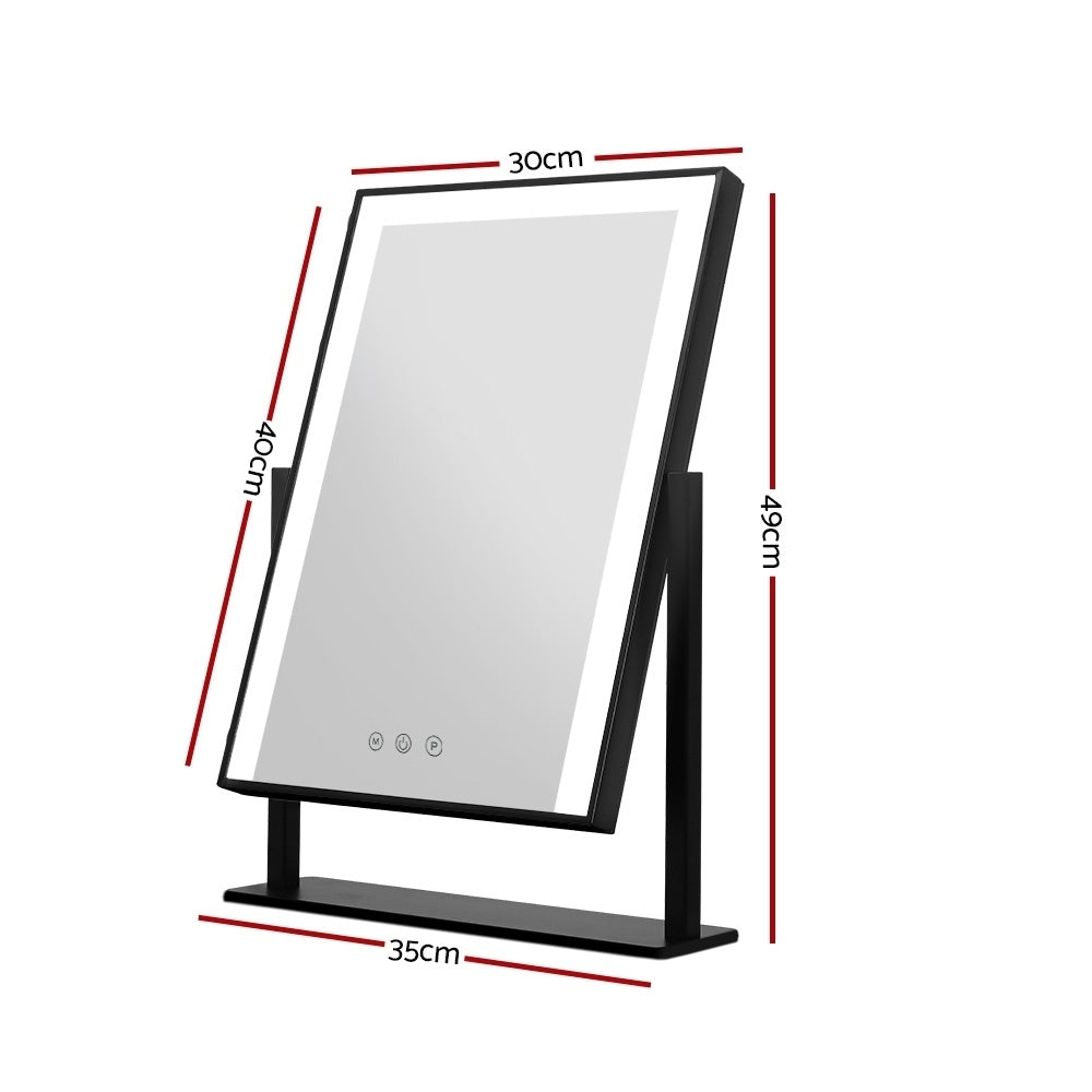 Embellir Makeup Mirror 30x40cm Hollywood Vanity with LED Light Rotation Black MM-STAND-3040LED-BK