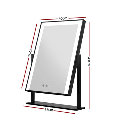 Embellir Makeup Mirror 30x40cm Hollywood Vanity with LED Light Rotation Black MM-STAND-3040LED-BK