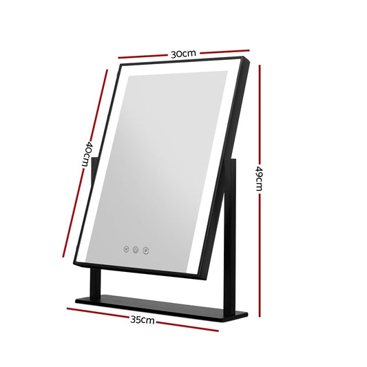 Embellir Makeup Mirror 30x40cm Hollywood Vanity with LED Light Rotation Black MM-STAND-3040LED-BK