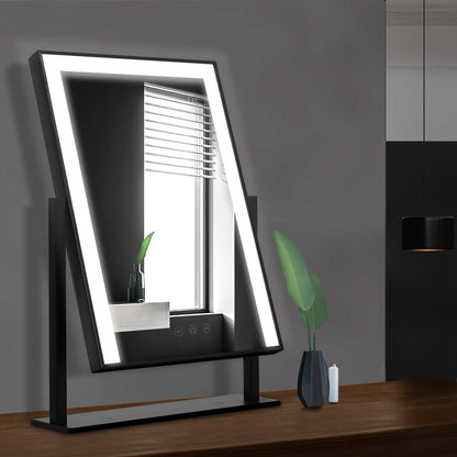 Embellir Makeup Mirror 30x40cm Hollywood Vanity with LED Light Rotation Black MM-STAND-3040LED-BK