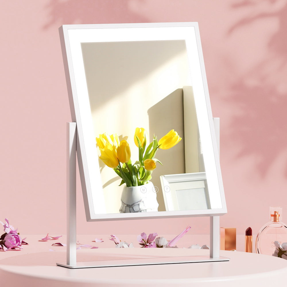 Embellir Makeup Mirror 30x40cm Hollywood Vanity with LED Light Rotation White MM-STAND-3040LED-WH