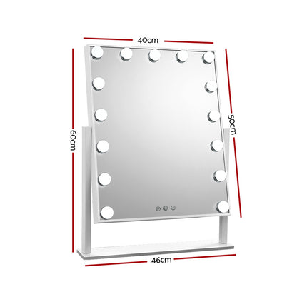 Embellir Makeup Mirror 40x50cm Hollywood Vanity with LED Light Rotation Tabletop MM-STAND-4050-WH