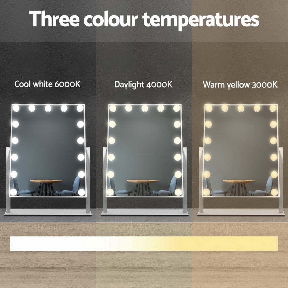 Embellir Makeup Mirror 40x50cm Hollywood Vanity with LED Light Rotation Tabletop MM-STAND-4050-WH