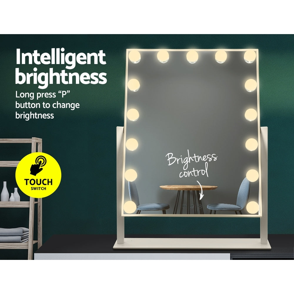 Embellir Makeup Mirror 40x50cm Hollywood Vanity with LED Light Rotation Tabletop MM-STAND-4050-WH
