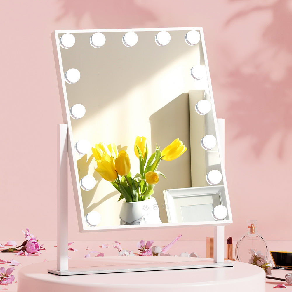 Embellir Makeup Mirror 40x50cm Hollywood Vanity with LED Light Rotation Tabletop MM-STAND-4050-WH