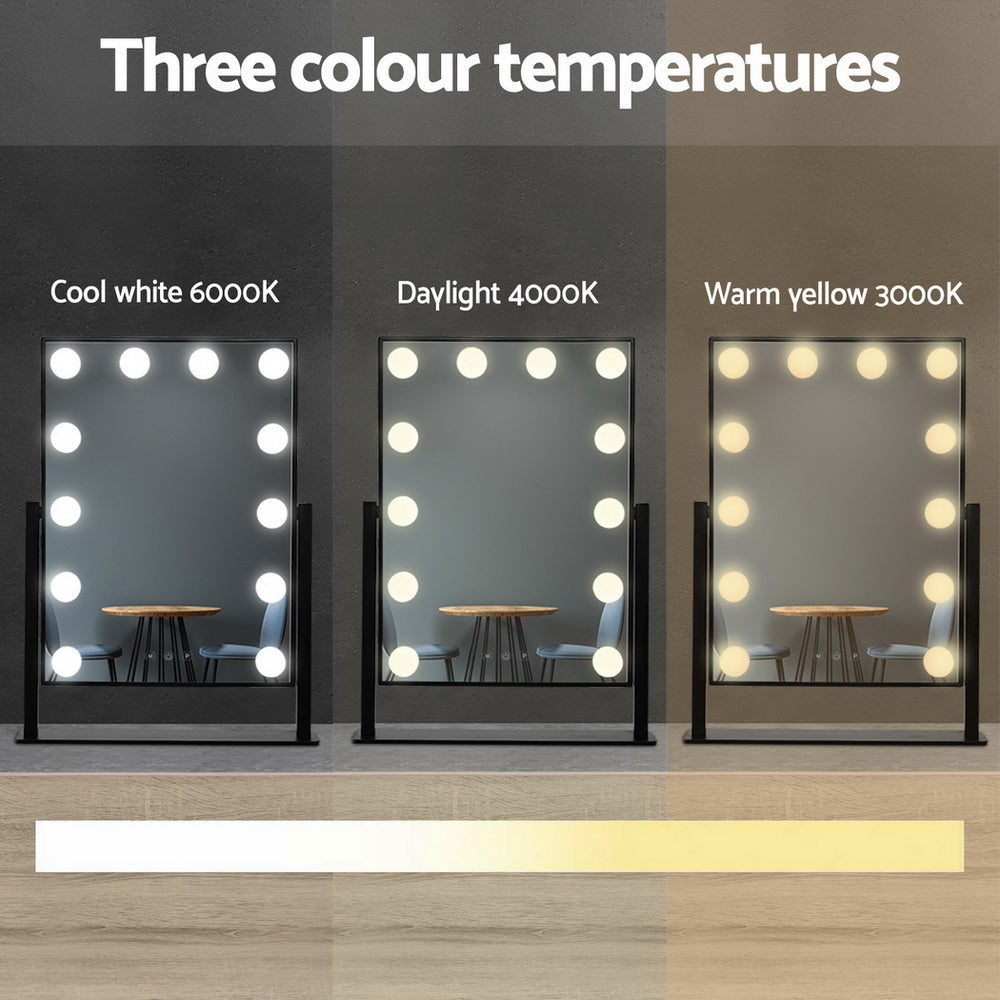 Embellir Makeup Mirror 30x48cm Hollywood Vanity with LED Light Rotation Tabletop MM-STAND-FRAMELS-BK