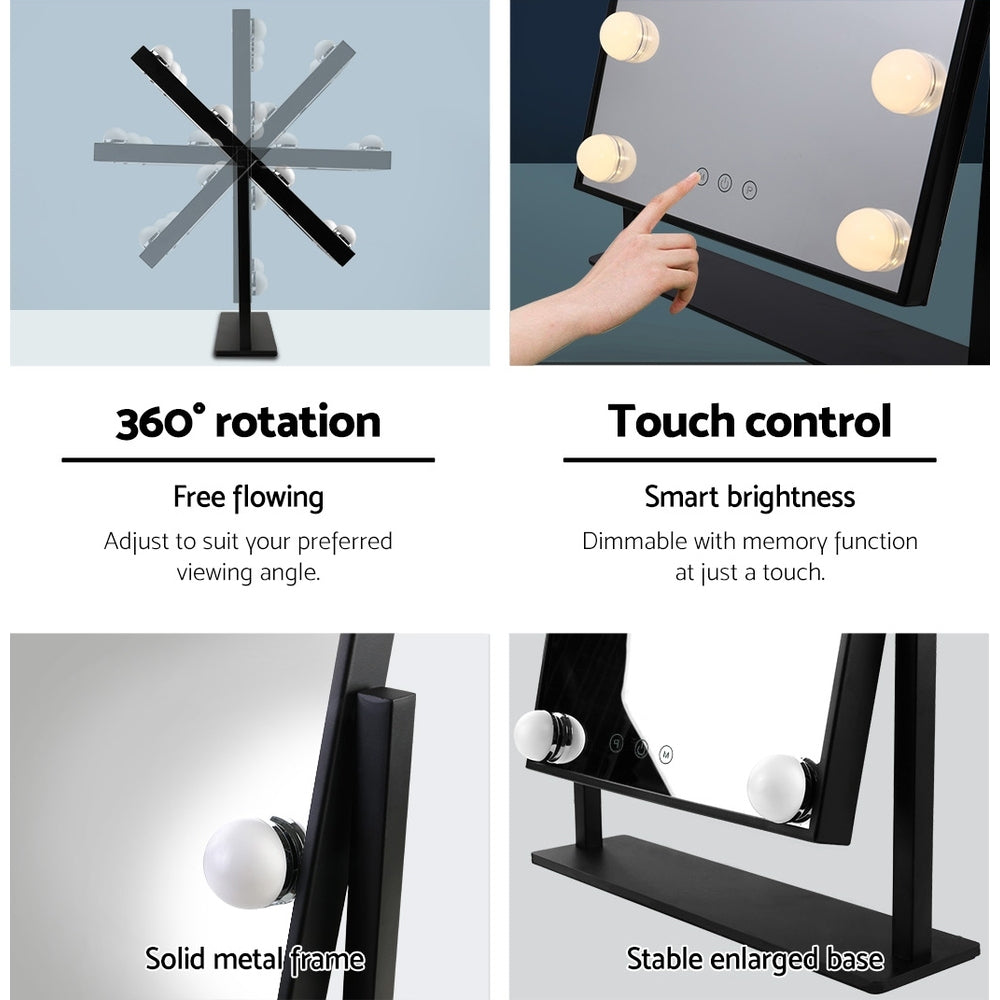 Embellir Makeup Mirror 30x48cm Hollywood Vanity with LED Light Rotation Tabletop MM-STAND-FRAMELS-BK