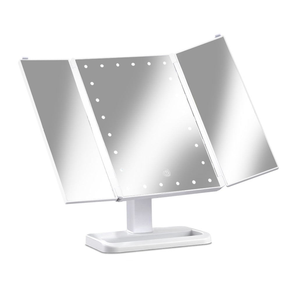 Embellir Makeup Mirror with 24 LED light Tri-fold Dimmable Tabletop Storage MM-TRI-WH-1X