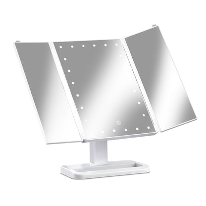 Embellir Makeup Mirror with 24 LED light Tri-fold Dimmable Tabletop Storage MM-TRI-WH-1X