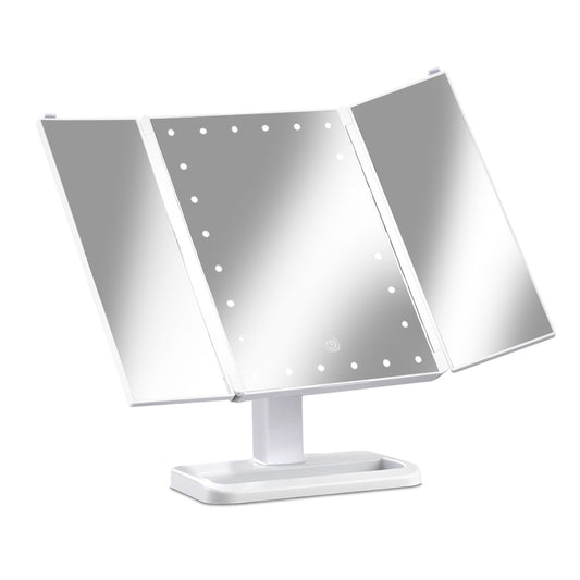 Embellir Makeup Mirror with 24 LED light Tri-fold Dimmable Tabletop Storage MM-TRI-WH-1X