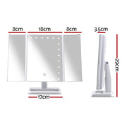 Embellir Makeup Mirror with 24 LED light Tri-fold Dimmable Tabletop Storage MM-TRI-WH-1X