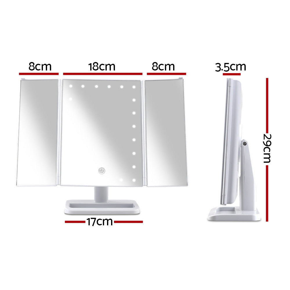 Embellir Makeup Mirror with 24 LED light Tri-fold Dimmable Tabletop Storage MM-TRI-WH-1X