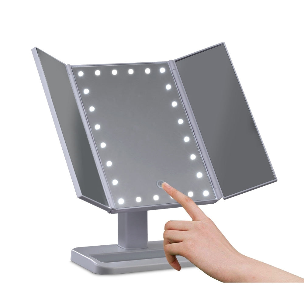 Embellir Makeup Mirror with 24 LED light Tri-fold Dimmable Tabletop Storage MM-TRI-WH-1X
