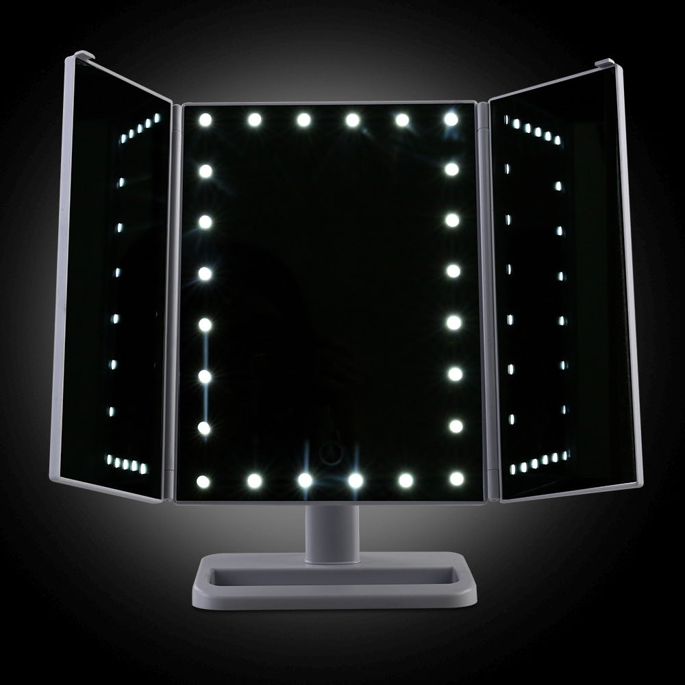 Embellir Makeup Mirror with 24 LED light Tri-fold Dimmable Tabletop Storage MM-TRI-WH-1X